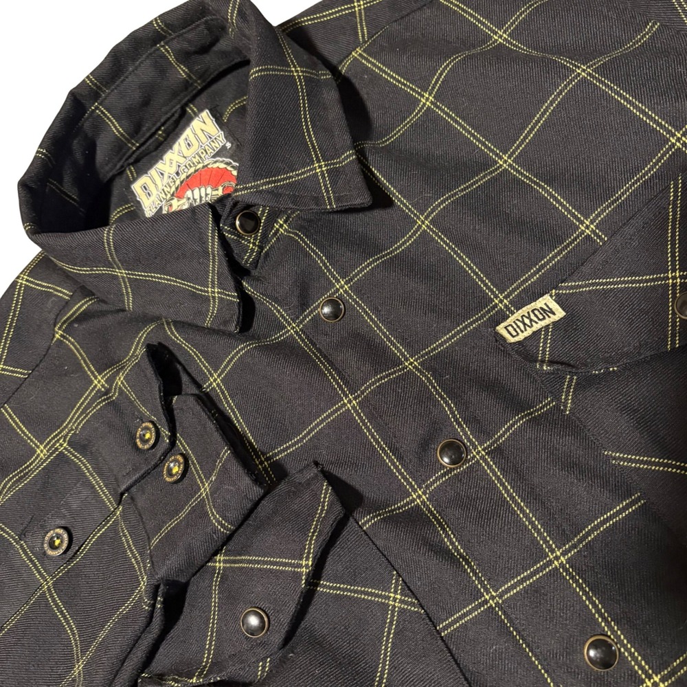 Dixxon Flannel Shirt Mens S Black Yellow Stay Gold D-Tech Windowpane Plaid Snap
